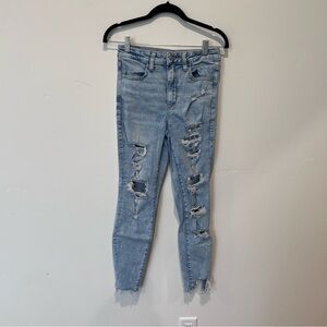 American Eagle Distressed Blue Women's Super High Rise Jegging Jeans Size 6 Reg